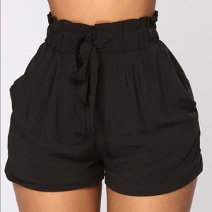 High waisted black tie shorts